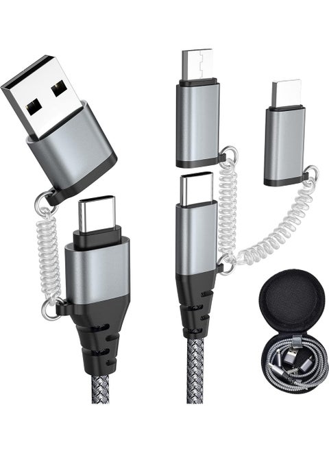 Multi USB Cable,USB C to USB C Cable Nylon Multi Universal Charging Cable USB A/USB C to Lightning/Micro USB/Type C 60W PD 3.0 3A Fast Charging Cable for iPhone16/15/14/Series Samsung GalaxyS25/24/23/22 Series and Tablet