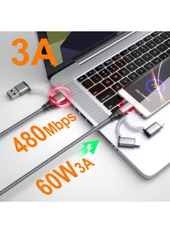 X-level Multi USB Cable,USB C to USB C Cable Nylon Multi Universal Charging Cable USB A/USB C to Lightning/Micro USB/Type C 60W PD 3.0 3A Fast Charging Cable for iPhone16/15/14/Series Samsung GalaxyS25/24/23/22 Series and Tablet  - Image 4
