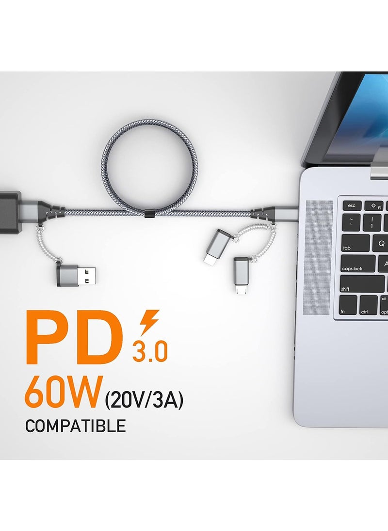 Multi USB Cable,USB C to USB C Cable Nylon Multi Universal Charging Cable USB A/USB C to Lightning/Micro USB/Type C 60W PD 3.0 3A Fast Charging Cable for iPhone16/15/14/Series Samsung GalaxyS25/24/23/22 Series and Tablet
