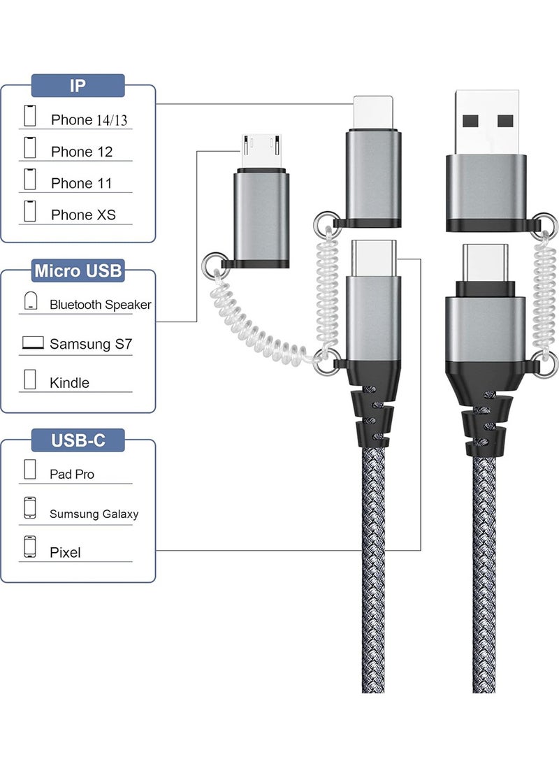 Multi USB Cable,USB C to USB C Cable Nylon Multi Universal Charging Cable USB A/USB C to Lightning/Micro USB/Type C 60W PD 3.0 3A Fast Charging Cable for iPhone16/15/14/Series Samsung GalaxyS25/24/23/22 Series and Tablet