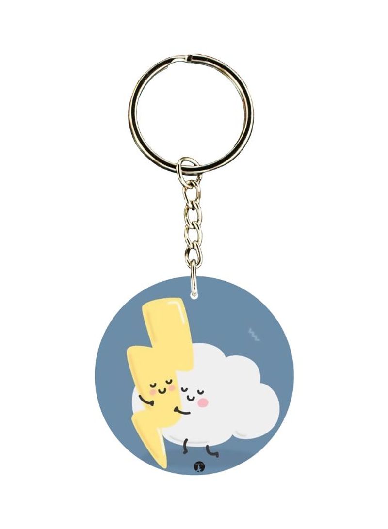 Single Sided Cloud And Thunder Printed Keychain