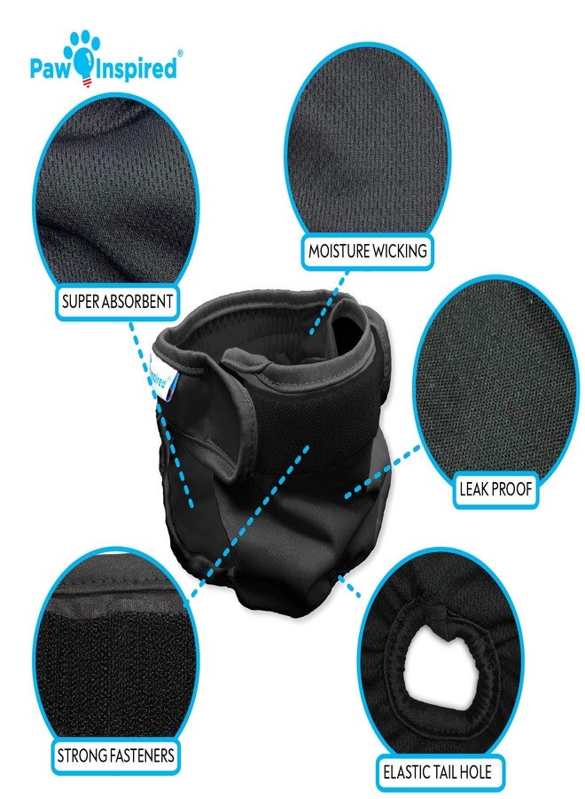 Paw Inspired حفاضات كلاب قابلة للغسل مستوحاة من شكل مخلب الكلب (عبوة من 3 قطع) | حفاضات قماشية قابلة لإعادة الاستخدام للكلاب الإناث الصغيرة والمتوسطة والكبيرة الحجم (أسود ببطانة سوداء، مقاس صغير) - Image 4
