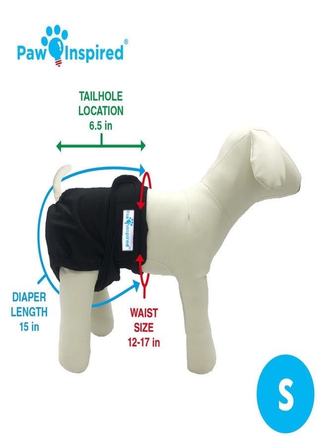 Paw Inspired حفاضات كلاب قابلة للغسل مستوحاة من شكل مخلب الكلب (عبوة من 3 قطع) | حفاضات قماشية قابلة لإعادة الاستخدام للكلاب الإناث الصغيرة والمتوسطة والكبيرة الحجم (أسود ببطانة سوداء، مقاس صغير) - Image 2