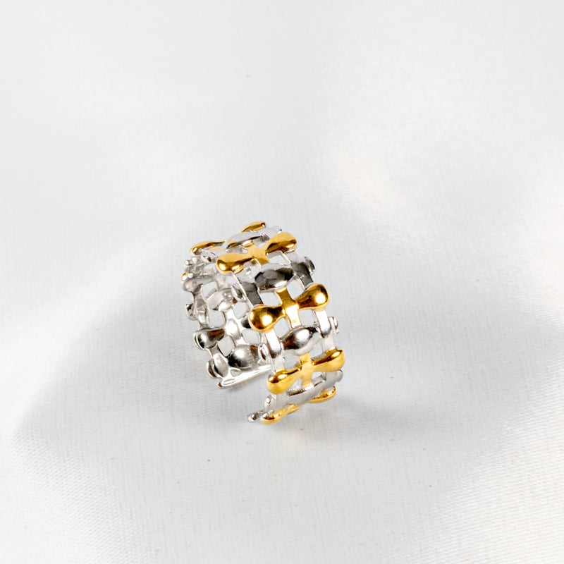 ذا بلاك بيرل اكسسوريز خاتم أستانليس ستيل فري سايز ذهبي × فضي - Image 1