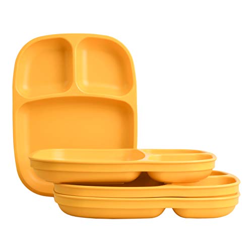 RePlay Toddler Plates with Dividers DeepWalled 3 Compartments Divided Plates for Kids Dishwasher Microwave Safe Made in USA Set of 474 x 988 x 125 Sunny Yellow