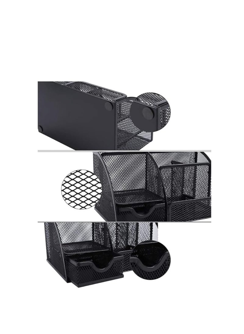 Terabyte Mesh Desk Organizer Office Supplies Multi-Functional Caddy Pen Holder Stationery Organizer for Office, Home, School, Classroom (6 Compartments and 1 Drawer) - Image 4