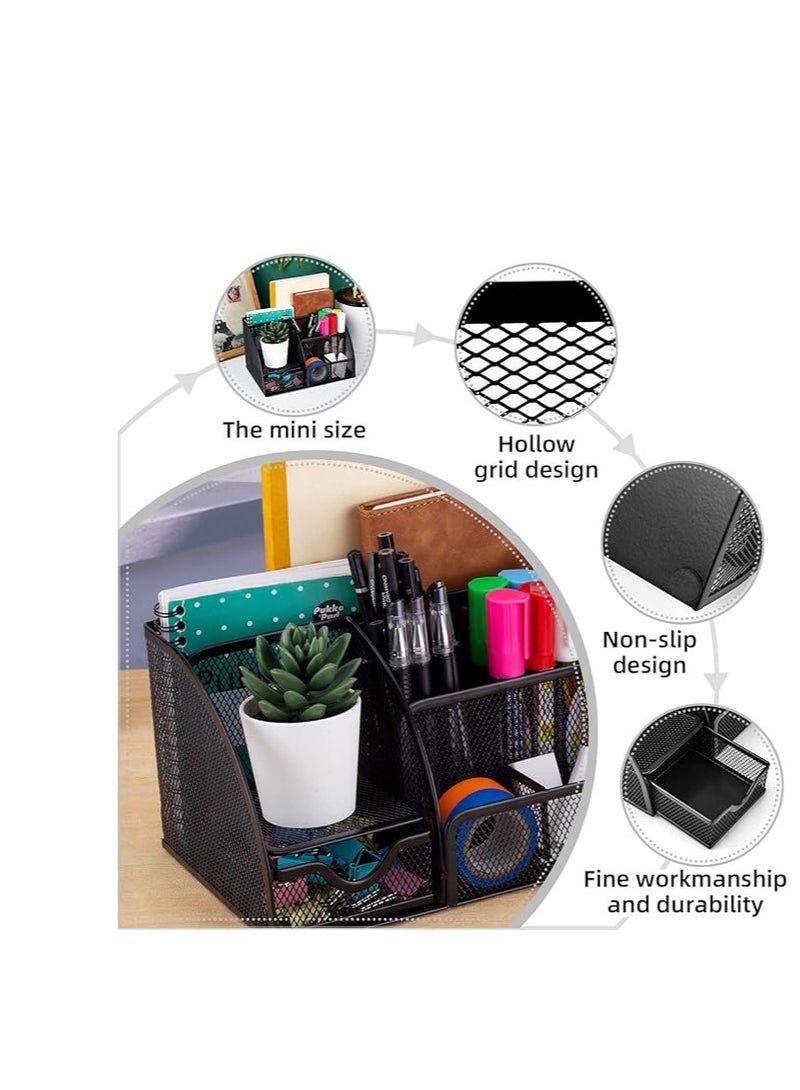 Terabyte Mesh Desk Organizer Office Supplies Multi-Functional Caddy Pen Holder Stationery Organizer for Office, Home, School, Classroom (6 Compartments and 1 Drawer) - Image 5