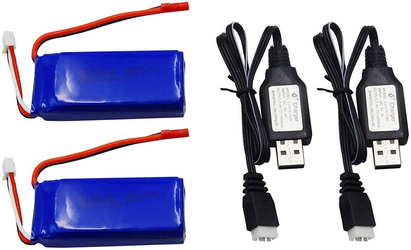 Blomiky 2 Pack 7.4V 1200mAH Lipo Battery Pack with JST Plug and USB Cable Replacement for UDIRC UD1601 UD1602 Pro Fisca Cheewing 1/16 Scale RC Truck RC Helicopter Drone Vehicles / X6 Battery and USB 2 - Image 4