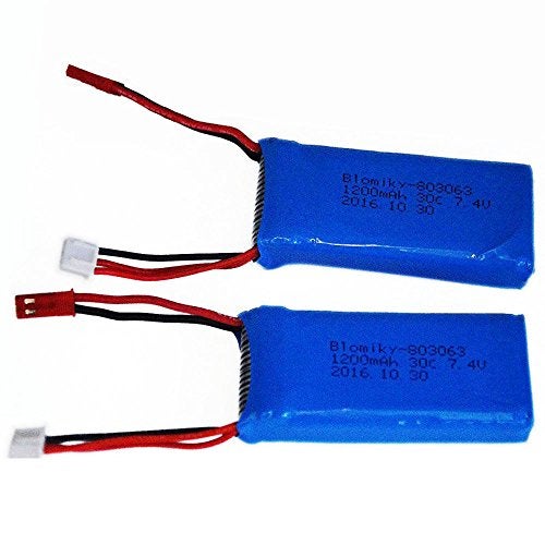 Blomiky 2 Pack 7.4V 1200mAH Lipo Battery Pack with JST Plug and USB Cable Replacement for UDIRC UD1601 UD1602 Pro Fisca Cheewing 1/16 Scale RC Truck RC Helicopter Drone Vehicles / X6 Battery and USB 2 - Image 5