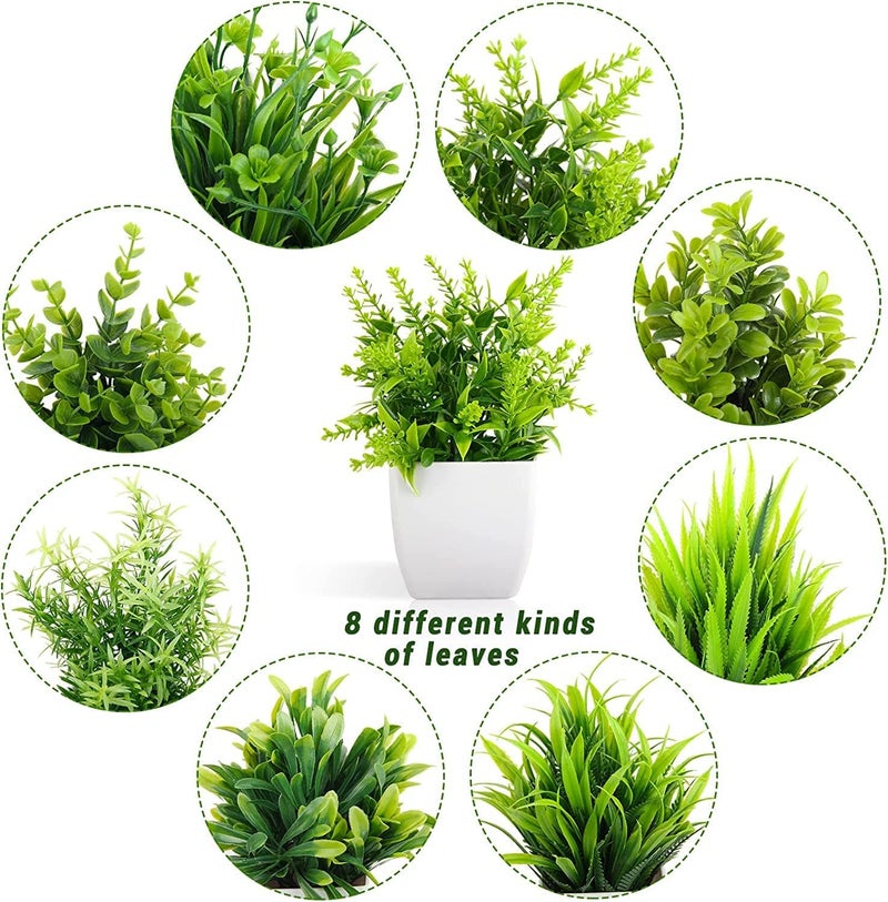 Dekorly Artificial Potted Plants, 8 Pack Artificial Plastic Eucalyptus Plants Small Indoor Potted Houseplants, Small Faux Plants for Home Decor Bathroom Office Farmhouse (Set 0F 8) - Image 2