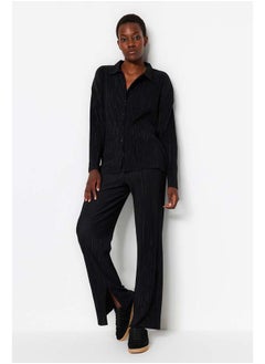 trendyol Black Pleated Regular Buttoned Knitted Two Piece Set TWOAW24AU00073  - Image 1
