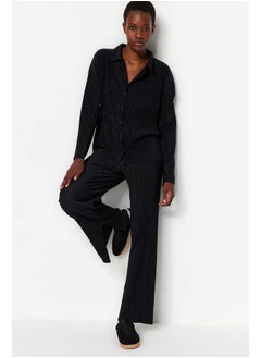 trendyol Black Pleated Regular Buttoned Knitted Two Piece Set TWOAW24AU00073  - Image 2