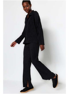 trendyol Black Pleated Regular Buttoned Knitted Two Piece Set TWOAW24AU00073  - Image 3