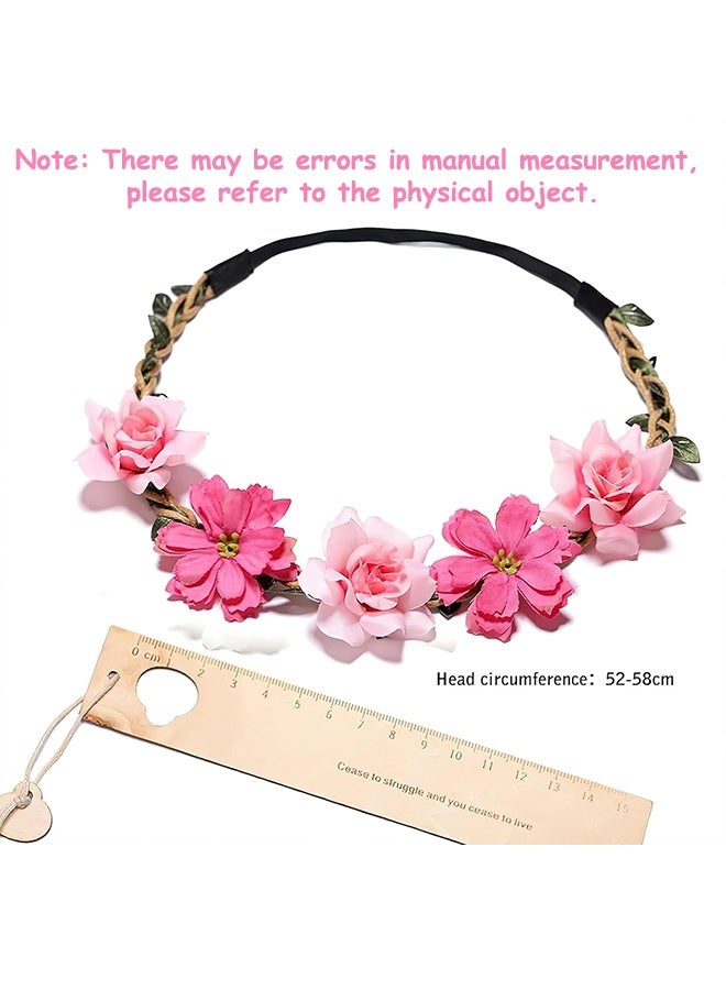 Photon 6 Pcs Boho Floral Hair Accessories, Flower Wreath Headband, Pink Headband & Headpiece for Weddings Bridesmaids Flower Girls Tea Party - Image 2