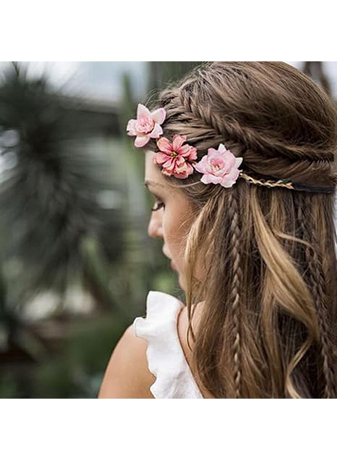 Photon 6 Pcs Boho Floral Hair Accessories, Flower Wreath Headband, Pink Headband & Headpiece for Weddings Bridesmaids Flower Girls Tea Party - Image 4