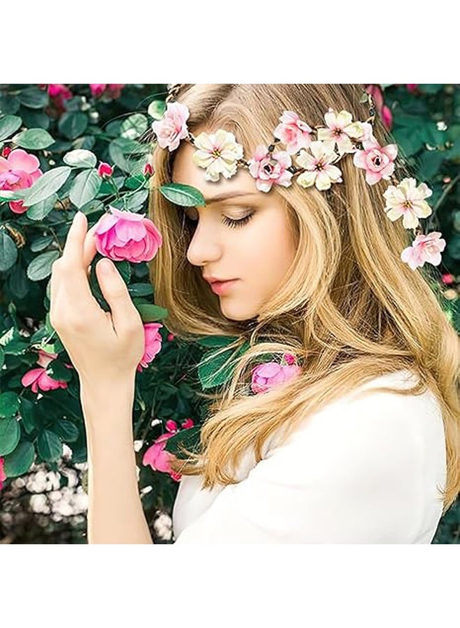 Photon 6 Pcs Boho Floral Hair Accessories, Flower Wreath Headband, Pink Headband & Headpiece for Weddings Bridesmaids Flower Girls Tea Party - Image 3
