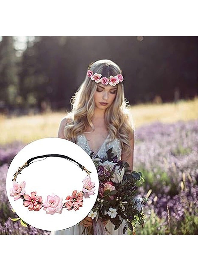 Photon 6 Pcs Boho Floral Hair Accessories, Flower Wreath Headband, Pink Headband & Headpiece for Weddings Bridesmaids Flower Girls Tea Party - Image 5