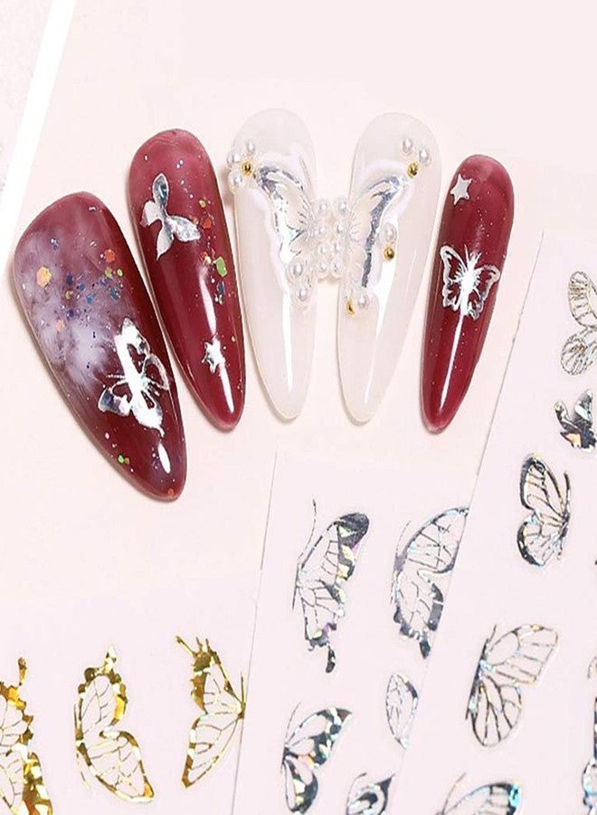 Vezocim 7 Sheets Silver Nail Art Stickers, Butterfly Heart Letters Numbers Stars Eyes Nail Self-Adhesive Sticker Design, 3D Geometry Nail Transfer Decals for Women Girls Manicure Charms Decorations - Image 4