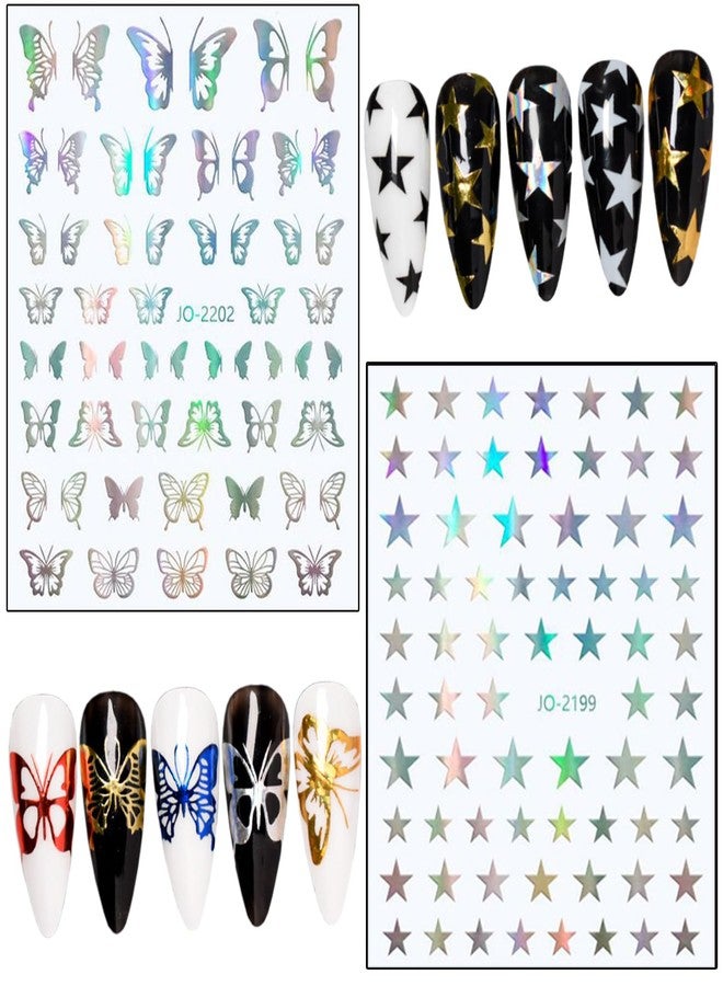 Vezocim 7 Sheets Silver Nail Art Stickers, Butterfly Heart Letters Numbers Stars Eyes Nail Self-Adhesive Sticker Design, 3D Geometry Nail Transfer Decals for Women Girls Manicure Charms Decorations - Image 5