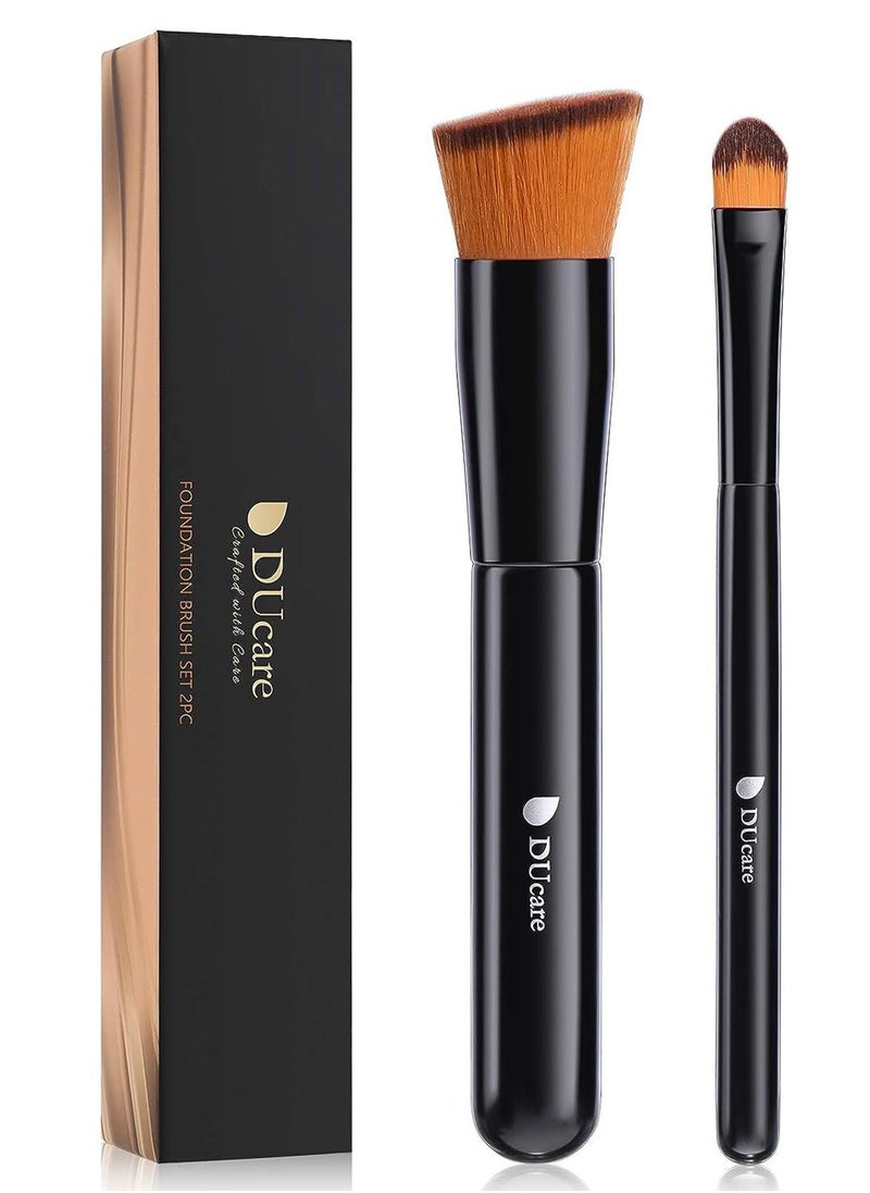 DUcare 2Pcs Foundation Brush and Concealer Brush Professional Flat Top Kabuki Brush for Face Synthetic Liquid Blending Mineral Powder Makeup Tools  - Image 1