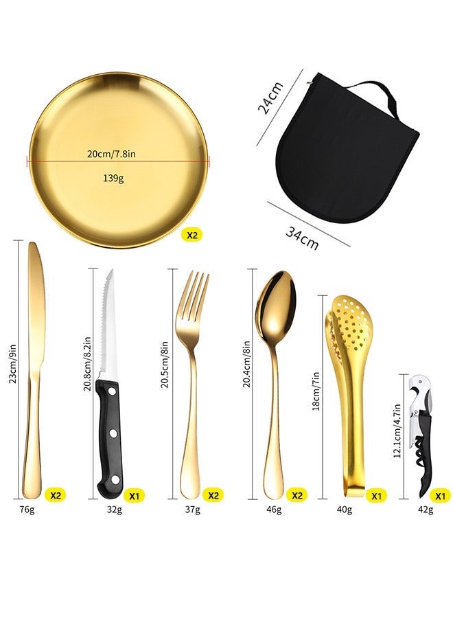 13 Pcs Silverware Flatware Cutlery Set Camping Silverware Set with Carry Pouch Camping Cutlery Kit Stainless Steel Picnic Utensils Portable Camping Mess Kit with Plates forks Spoons Outdoor Travel Tableware Set ，Apply to BBQ Picnic Hiking - Image 5