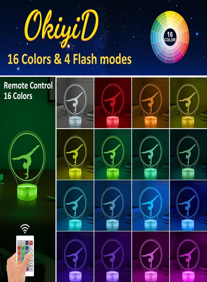 هدايا أوكيييد للجمباز للبنات، مصباح جمباز ثلاثي الأبعاد، ضوء ليلي بـ 16 لون RGB مع جهاز تحكم عن بعد ومؤقت ومخفت إضاءة، ديكور مروحة رياضية لغرفة الأطفال، هدايا عيد ميلاد للبنات - Image 2