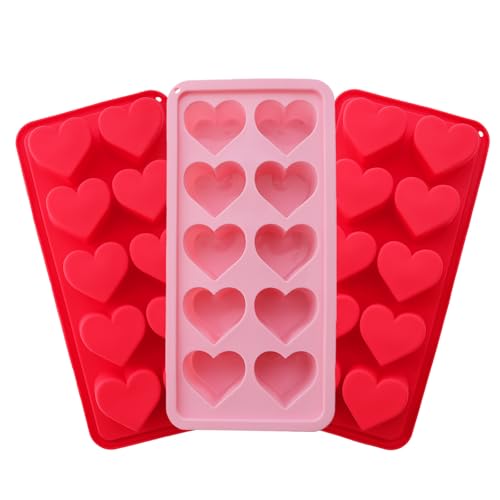 Gvhntk 3 Pcs Heart Shaped Ice Cube Trays - 10-Cavity Silicone Molds in Pink & Red for Ice Cubes, Candy & Chocolate - Image 1