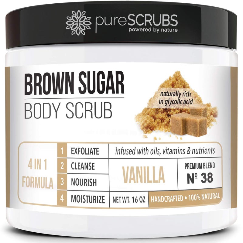 pureSCRUBS Premium Vanilla Brown Sugar Scrub | Face, Feet & Full Body Scrub | Large 16oz Jar Includes Wooden Spoon, Loofah & Mini Exfoliating Bar Soap - Image 2