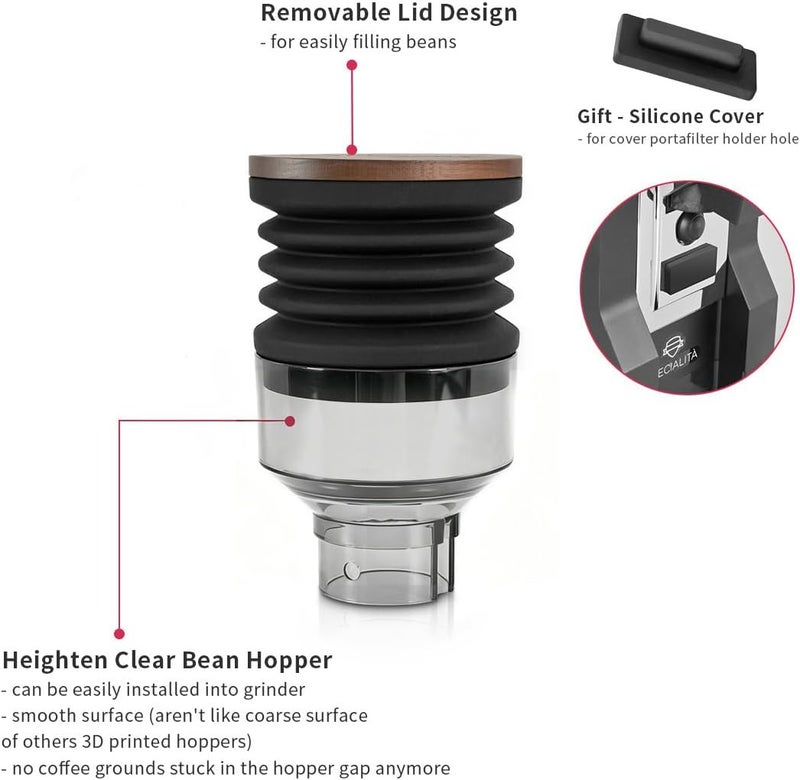 CAFEMASY Single Dose Hopper with Bellow Upgrade - 90g/3.17oz Clear Bean Hopper for Eureka Mignon Espresso Grinder - Image 4