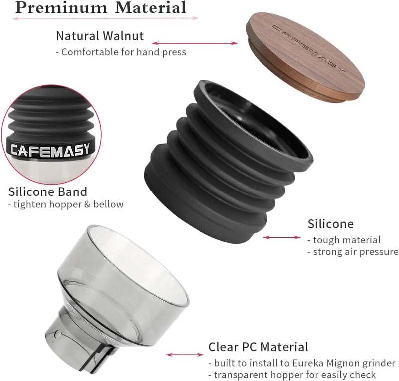 CAFEMASY Single Dose Hopper with Bellow Upgrade - 90g/3.17oz Clear Bean Hopper for Eureka Mignon Espresso Grinder - Image 5