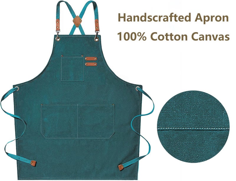 AFUN Chef Aprons for Men Women with Oversized Pockets, 16-Ounce Cotton Canvas Cross Back Heavy Duty Work Apron (Dark Green) - Image 5