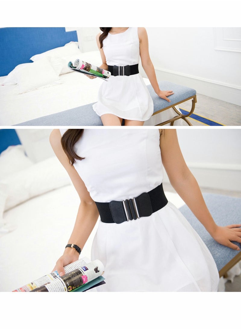 SYOSI - 3 Pieces Dress Double Oval Buckle Elastic Belts Ladies Patent Leather Wide Waists Clothes Ornaments - Image 1