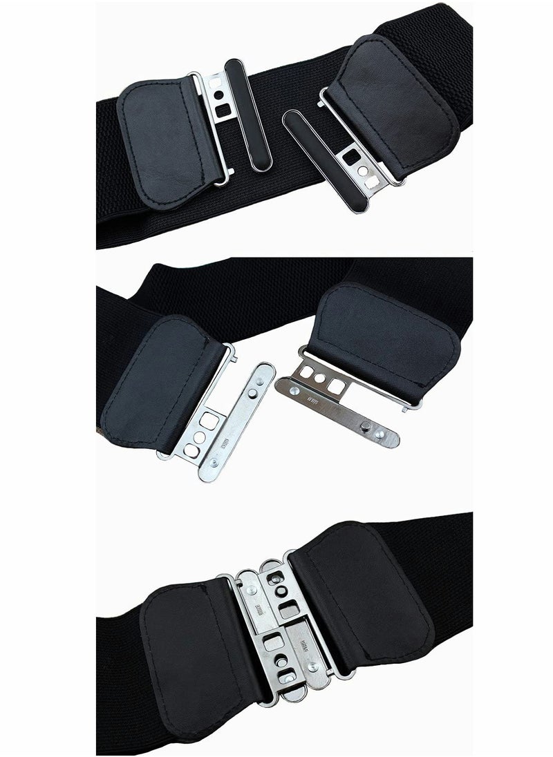 SYOSI - 3 Pieces Dress Double Oval Buckle Elastic Belts Ladies Patent Leather Wide Waists Clothes Ornaments - Image 1