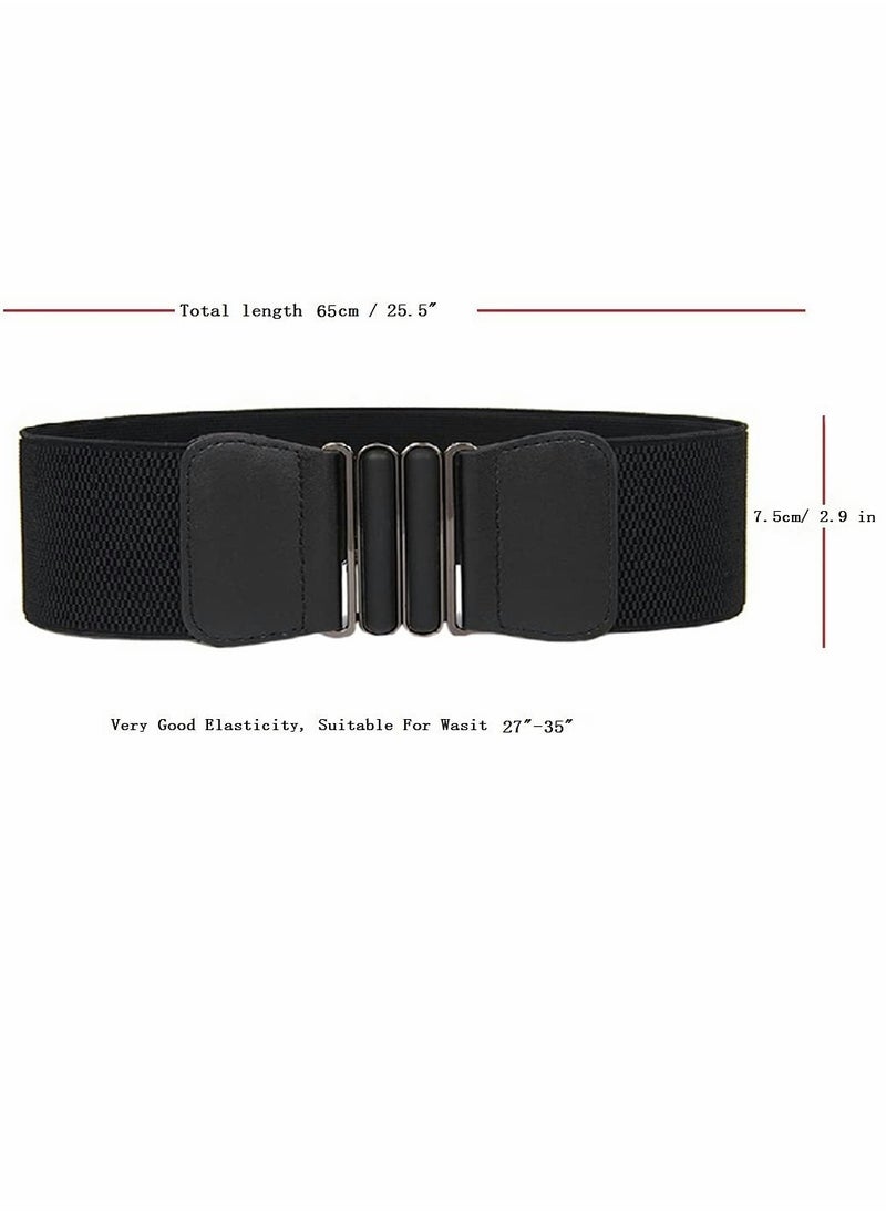 SYOSI - 3 Pieces Dress Double Oval Buckle Elastic Belts Ladies Patent Leather Wide Waists Clothes Ornaments - Image 1