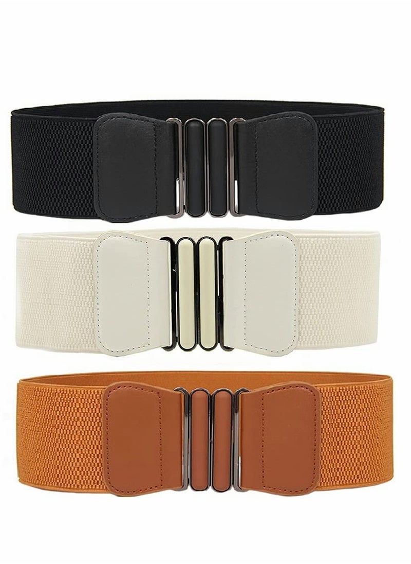 SYOSI - 3 Pieces Dress Double Oval Buckle Elastic Belts Ladies Patent Leather Wide Waists Clothes Ornaments - Image 1
