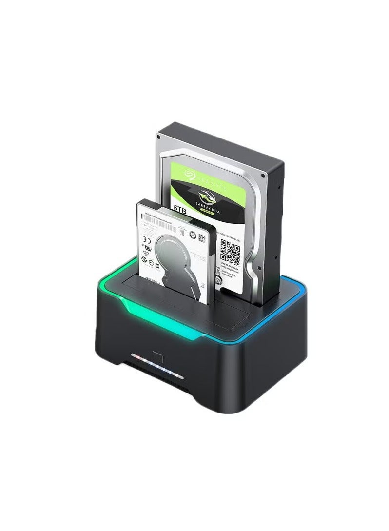 Haing Dual Bay HDD/SSD Docking Station USB 3.0 with RGB Light – Supports 2.5" & 3.5" SATA Drives - Image 1