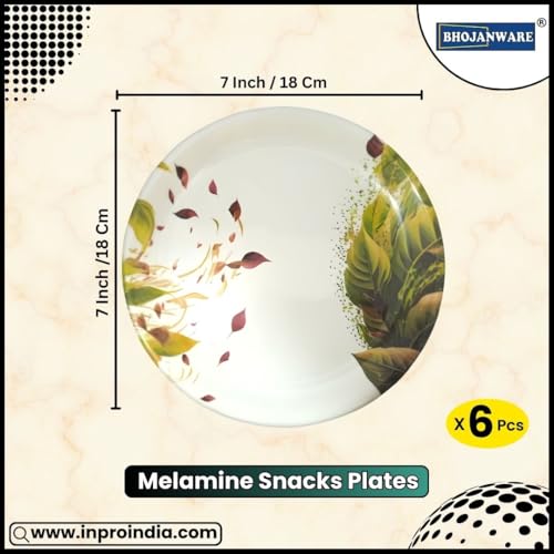 BHOJANWARE Stylish Melamine Round Small Snack Plates Set of 6- Perfect for Dining, Serving and Kitchen Utensils (Size: 18 Cm/ 7 Inch) - Image 2