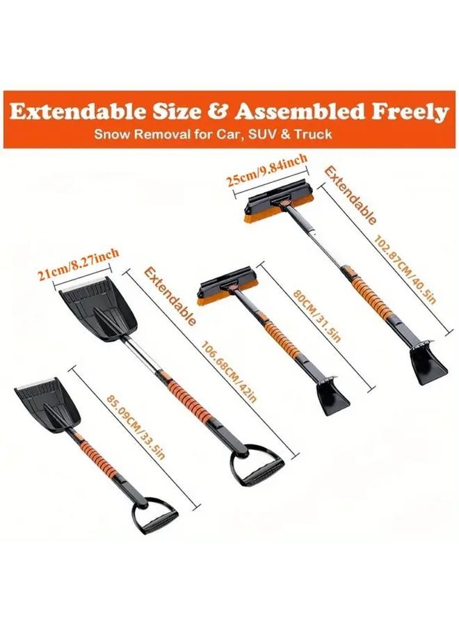 41 Inch 5 in 1 Telescopic Snow Brush Shovel Set with Ice Scraper One Set - Image 4