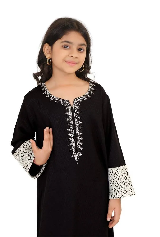 Artemea SOFT GRACIOUS DIAMOND PATTERNED RAYON JALABIYAWITH EMBROIDERY AND LACE DETAILS ON SLEEVES