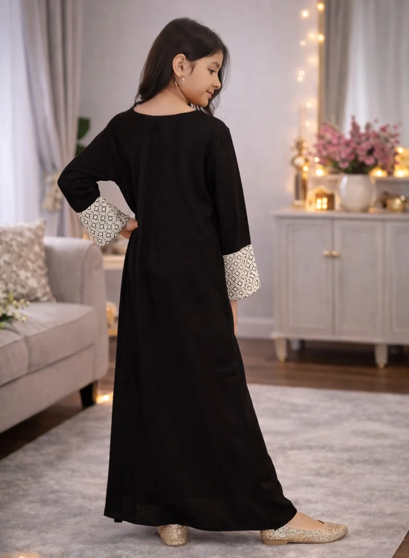 Artemea  SOFT GRACIOUS DIAMOND PATTERNED RAYON JALABIYAWITH EMBROIDERY AND LACE DETAILS ON SLEEVES for Women | Best Price UAE