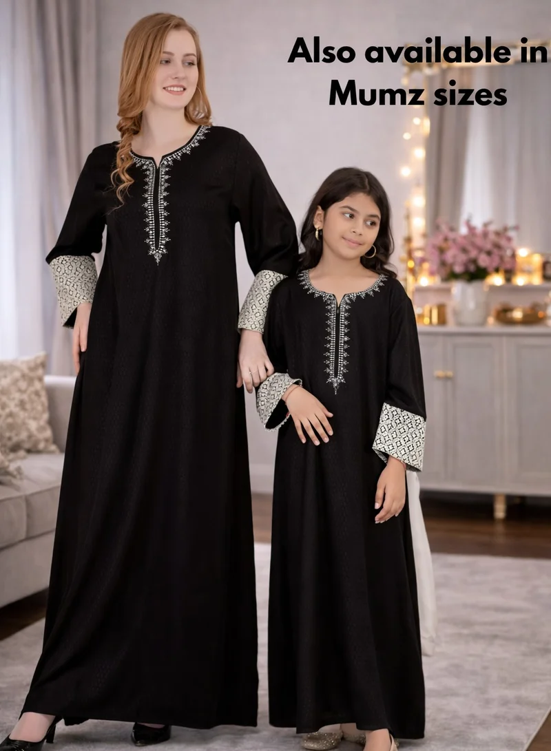 Artemea  SOFT GRACIOUS DIAMOND PATTERNED RAYON JALABIYAWITH EMBROIDERY AND LACE DETAILS ON SLEEVES for Women | Best Price UAE
