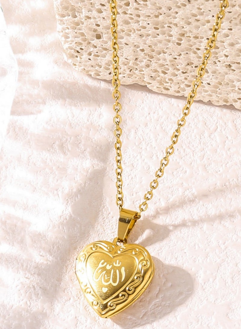 Mark Fairwhale Square Heart-Shaped Flip Frame Titanium Steel Necklace Jewelry - Image 1