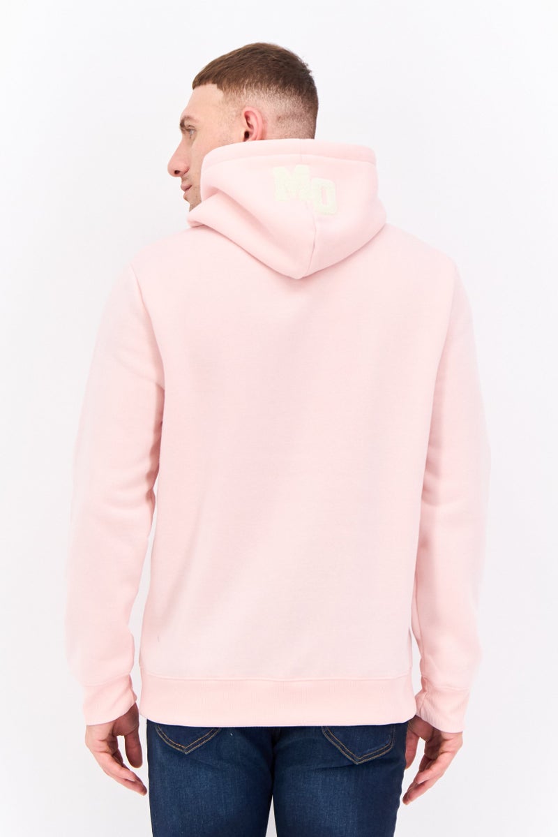 MEMBERS ONLY سويت شيرت طويل الأكمام بقلنسوة للرجال مع شعار مطرز، وردي - Image 3