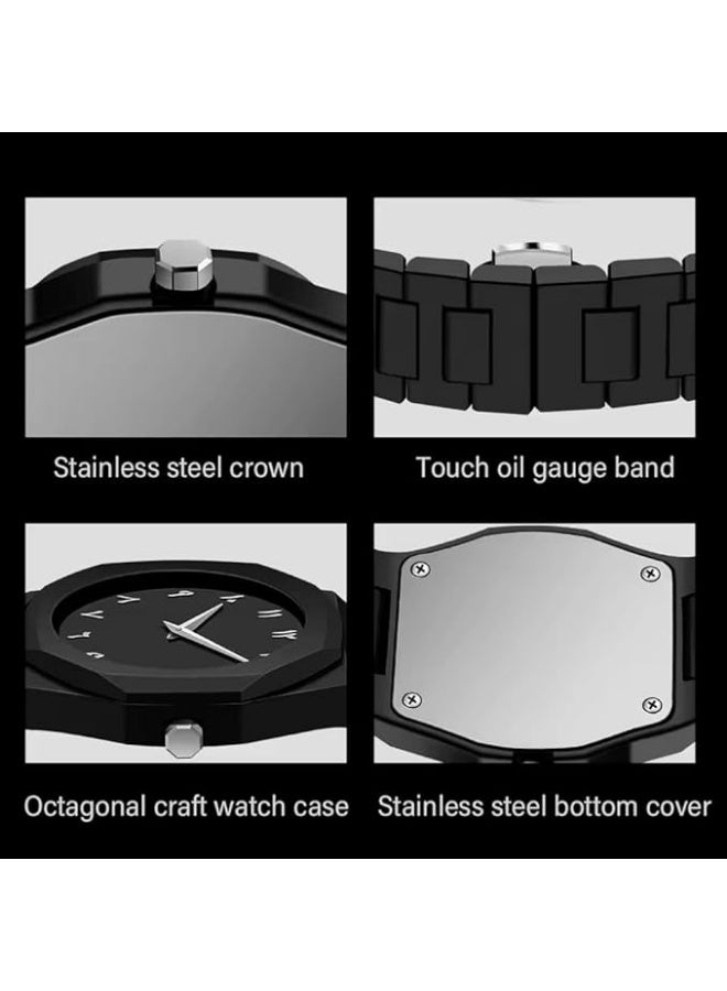 Meetion Arabic Numeral Wristwatch, Black Matte Stainless Steel Band, Aura watch, Analog Watch, Octagonal Case - Image 5