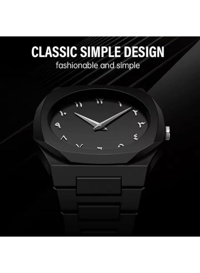 Meetion Arabic Numeral Wristwatch, Black Matte Stainless Steel Band, Aura watch, Analog Watch, Octagonal Case - Image 4