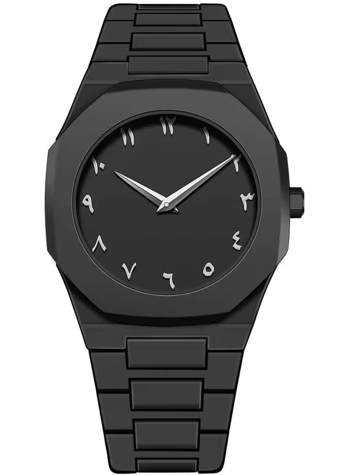 Meetion Arabic Numeral Wristwatch, Black Matte Stainless Steel Band, Aura watch, Analog Watch, Octagonal Case - Image 1
