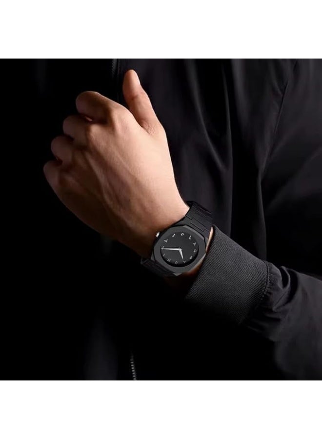 Meetion Arabic Numeral Wristwatch, Black Matte Stainless Steel Band, Aura watch, Analog Watch, Octagonal Case - Image 3