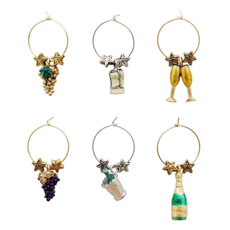 Wine Things Celebrate Wine Charms, Zinc Alloy Wine Glass Tags for Stem Glasses, Drink Markers Identifiers for Parties, Tastings, and Entertaining, Multicolor, Set of 6 - Image 2