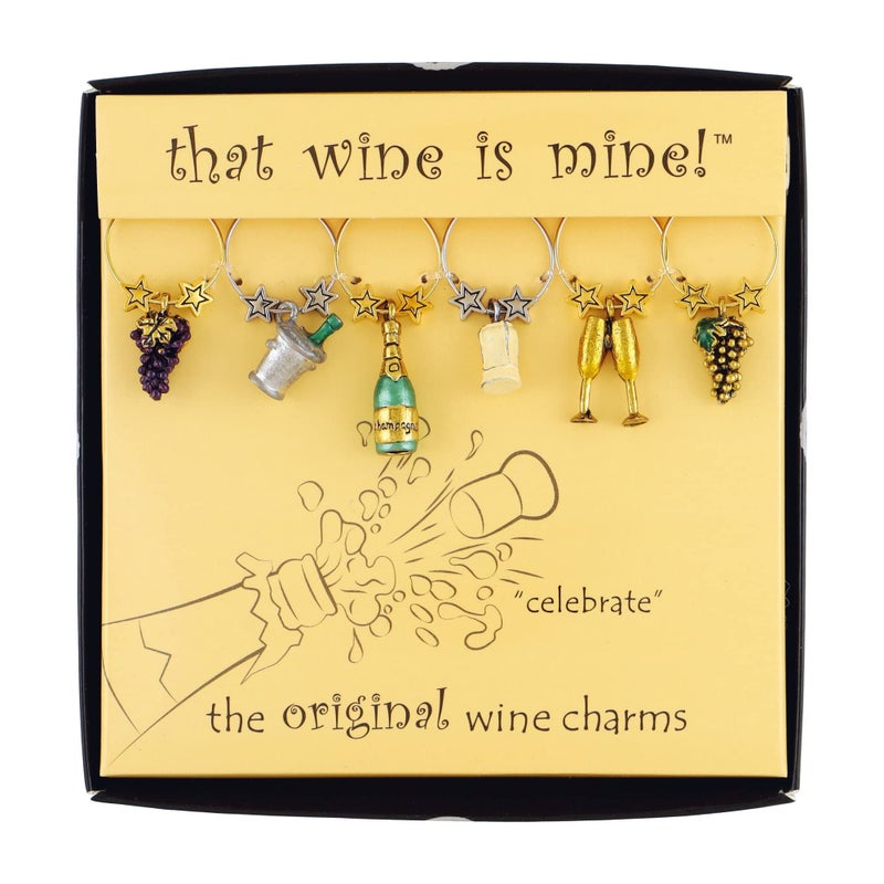 Wine Things Celebrate Wine Charms, Zinc Alloy Wine Glass Tags for Stem Glasses, Drink Markers Identifiers for Parties, Tastings, and Entertaining, Multicolor, Set of 6 - Image 1