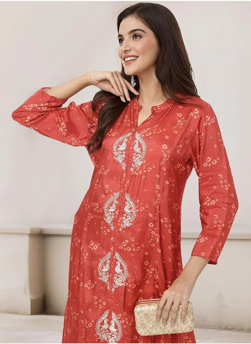 ISHIN Women Red Muslin Silk Kurta Sets 2pcs sets